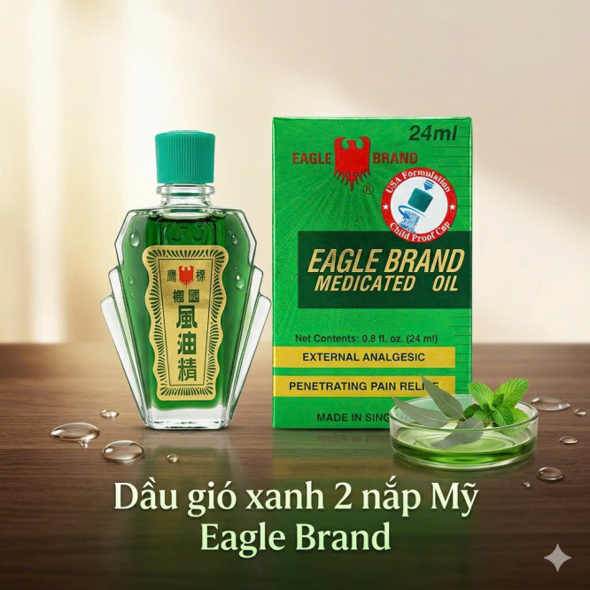 Dầu gió xanh 2 nắp Eagle Brand Medicated Oil của Mỹ 24ml