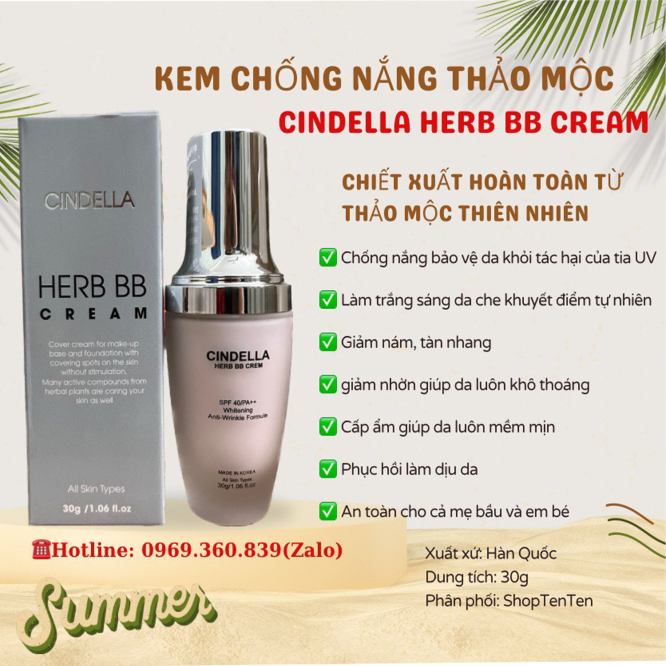 Kem Chống Nắng Thảo Mộc Trắng Da Che Khuyết Điểm Cindella Herb BB Cream Hàn Quốc