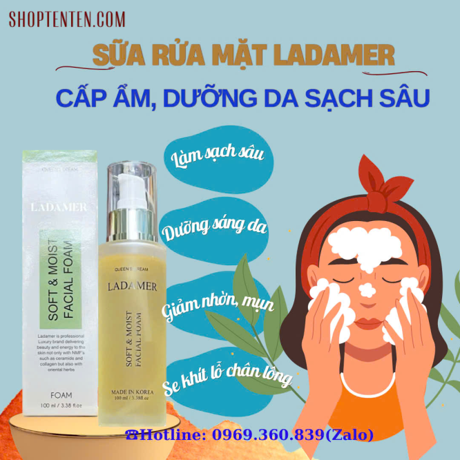 Sửa Rửa Mặt Ladamer Sạch Sâu Giảm Nhờn Sáng Da 100ml