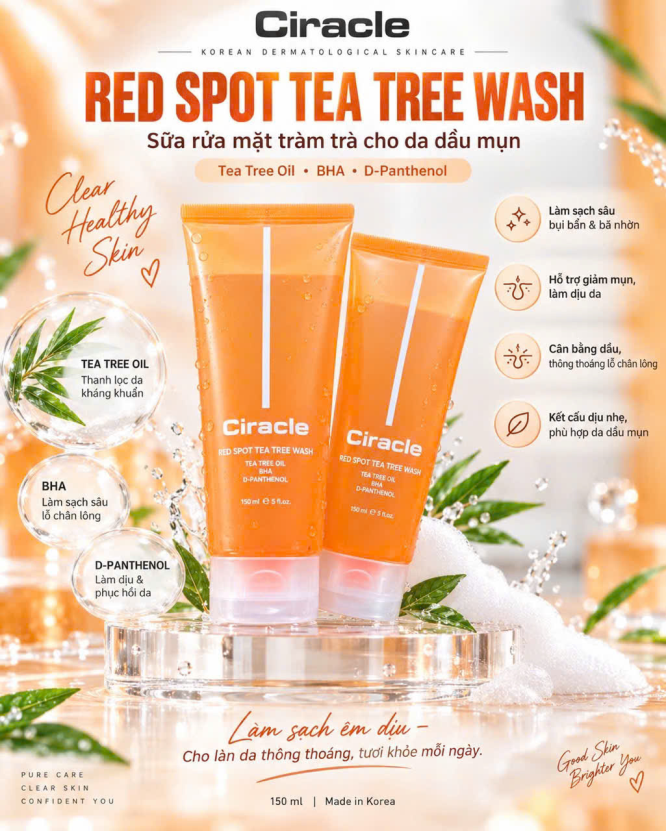 Sữa Rửa Mặt Tràm Trà Cho Da Dầu Mụn RED SPOT TEA TREE WASH Ciracle